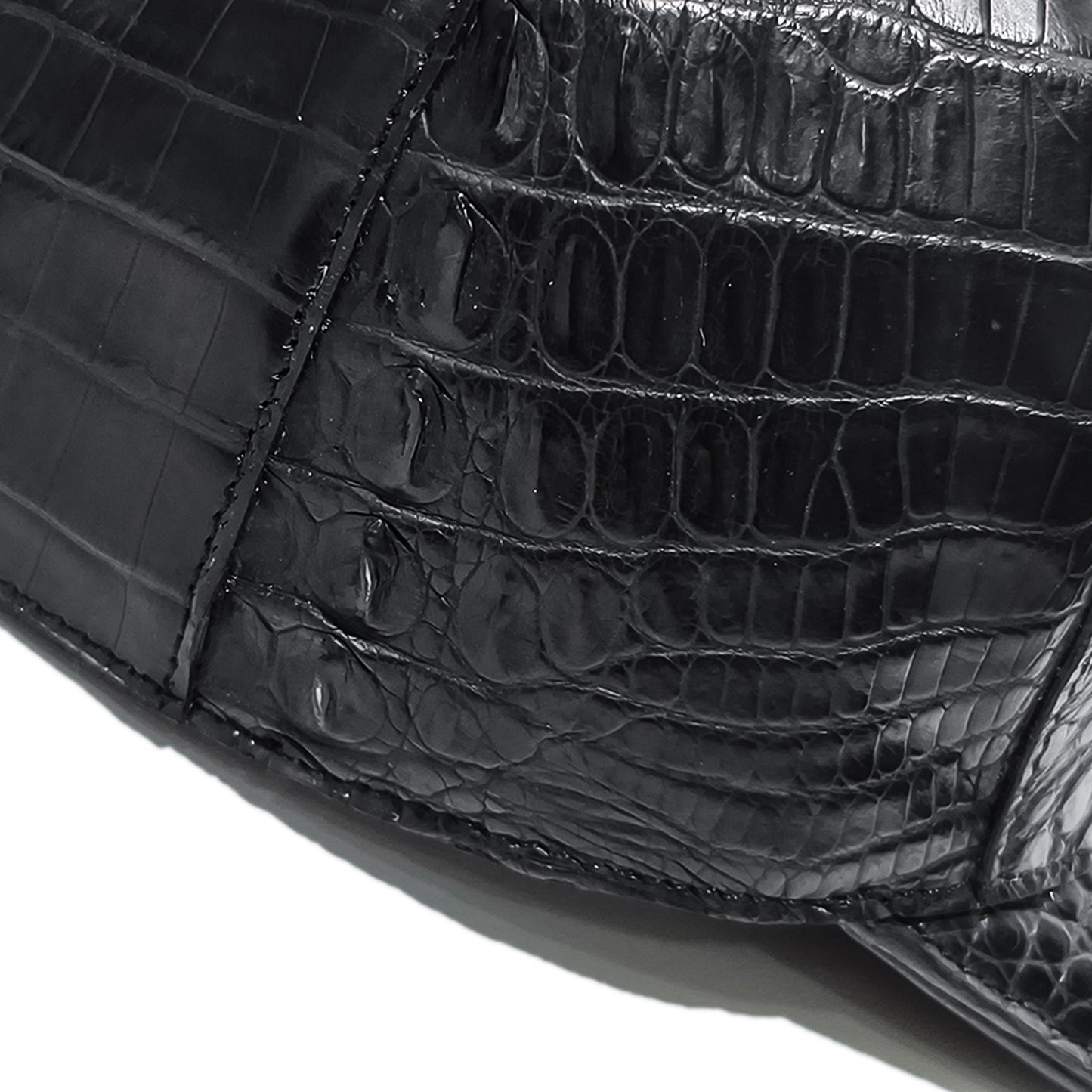 Handmade Genuine Alligator Bone Leather Cap, Glossy Black Adjustable Design