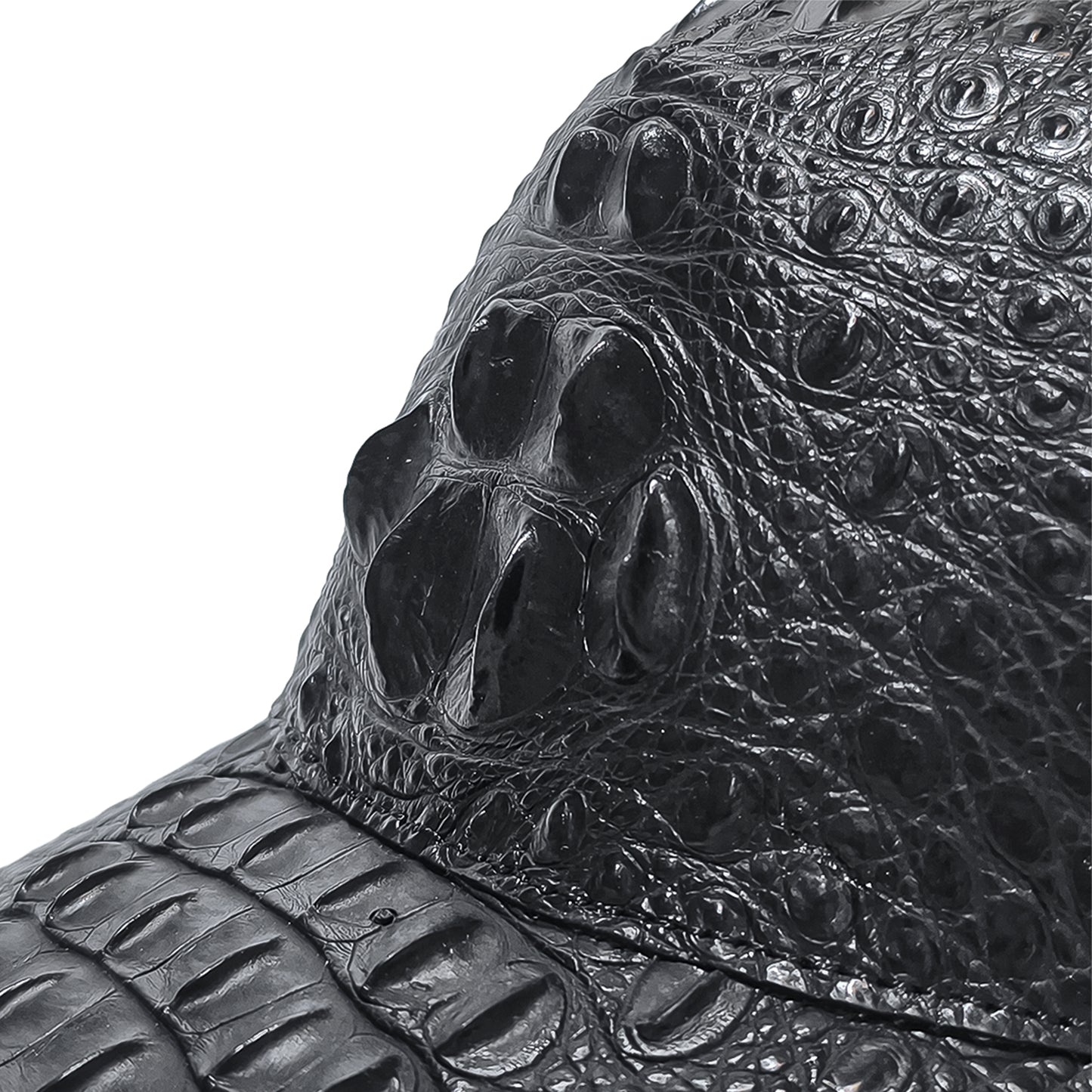 Handmade Genuine Alligator Bone Leather Cap, Glossy Black Adjustable Design