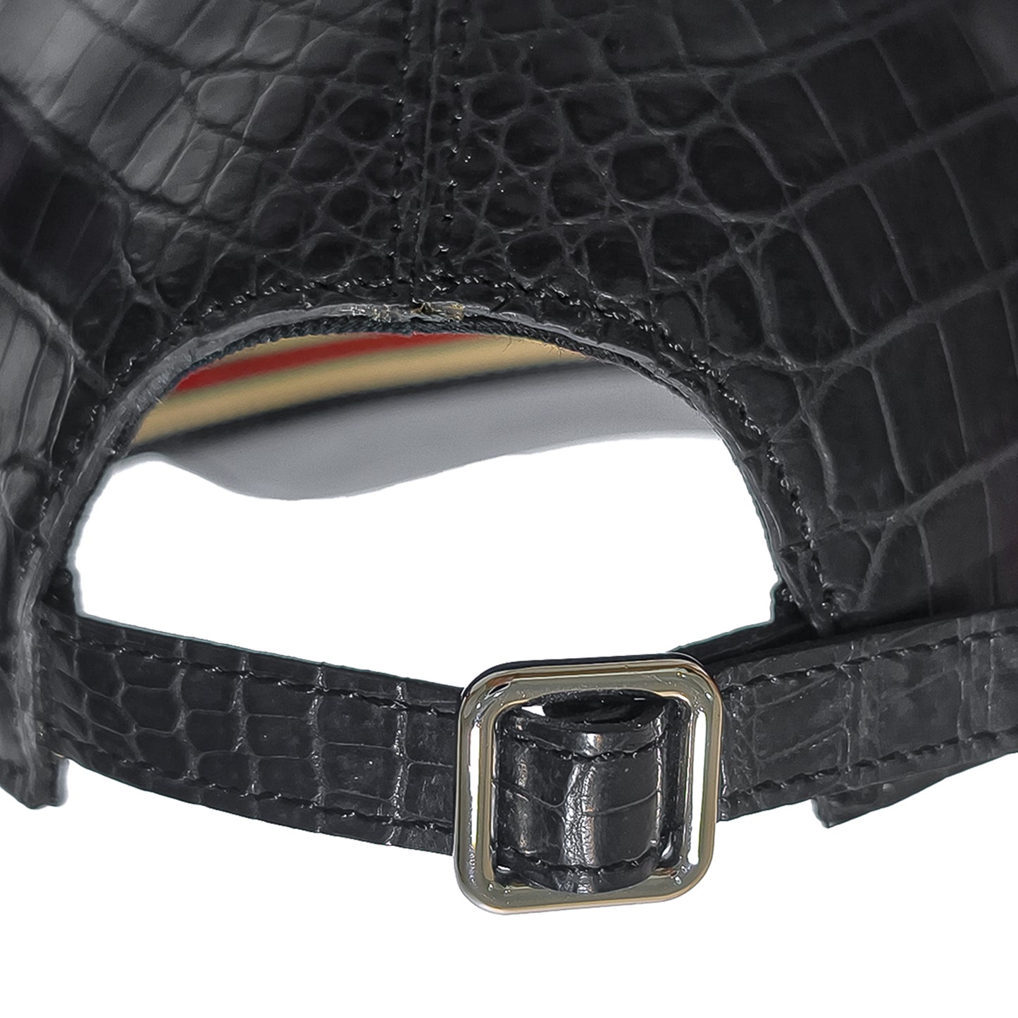 Handmade Genuine Alligator Bone Leather Cap, Glossy Black Adjustable Design