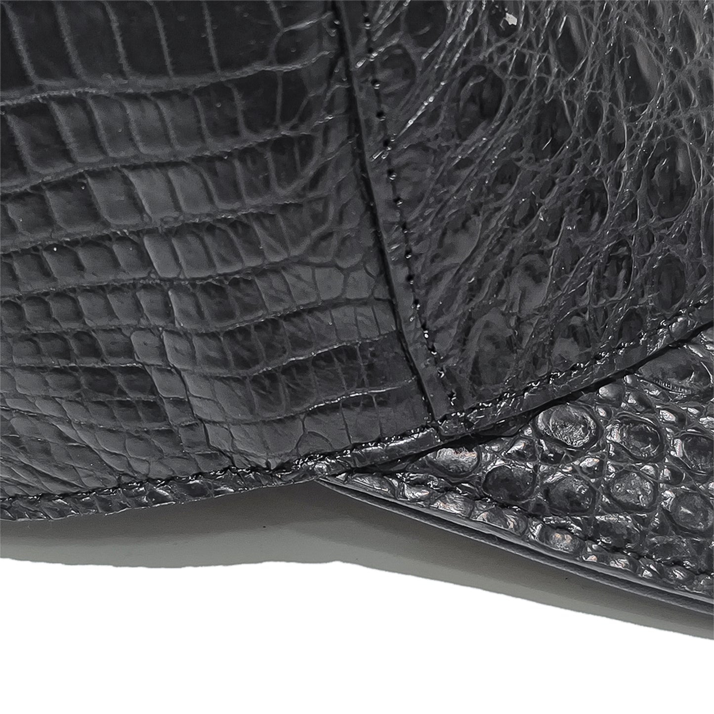 Handmade Genuine Alligator Bone Leather Cap, Glossy Black Adjustable Design
