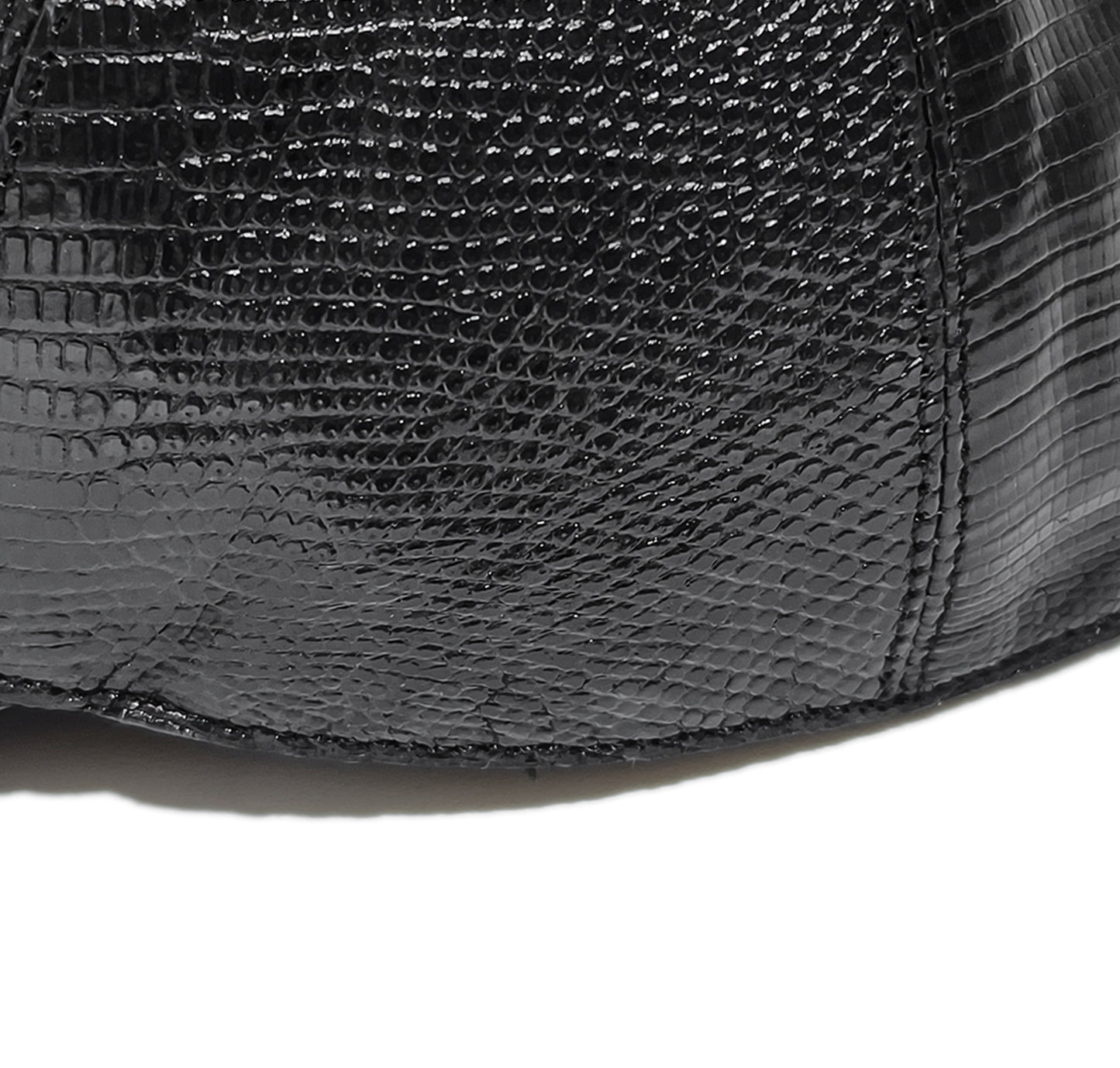 Handmade Genuine Lizard Leather Cap, Glossy Black Adjustable Design
