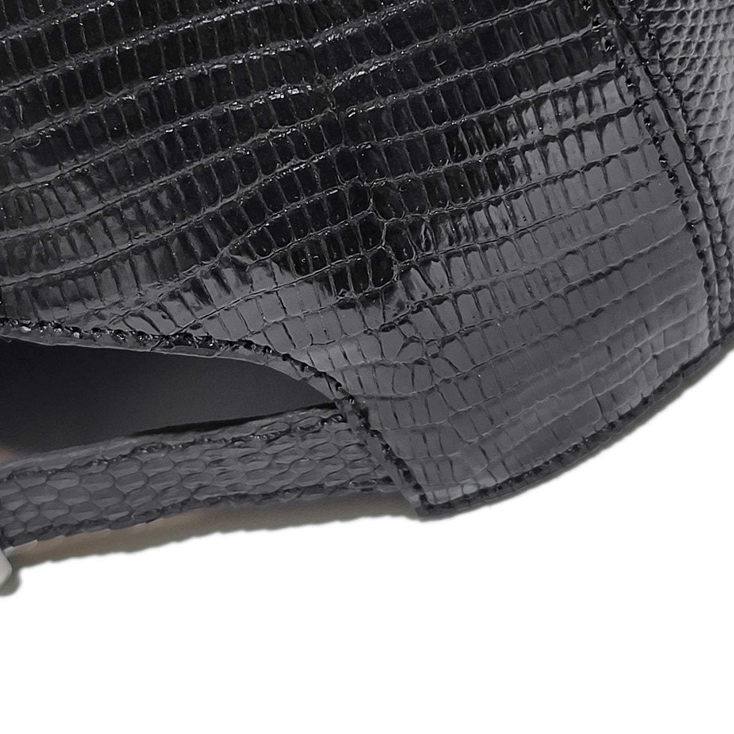 Handmade Genuine Lizard Leather Cap, Glossy Black Adjustable Design
