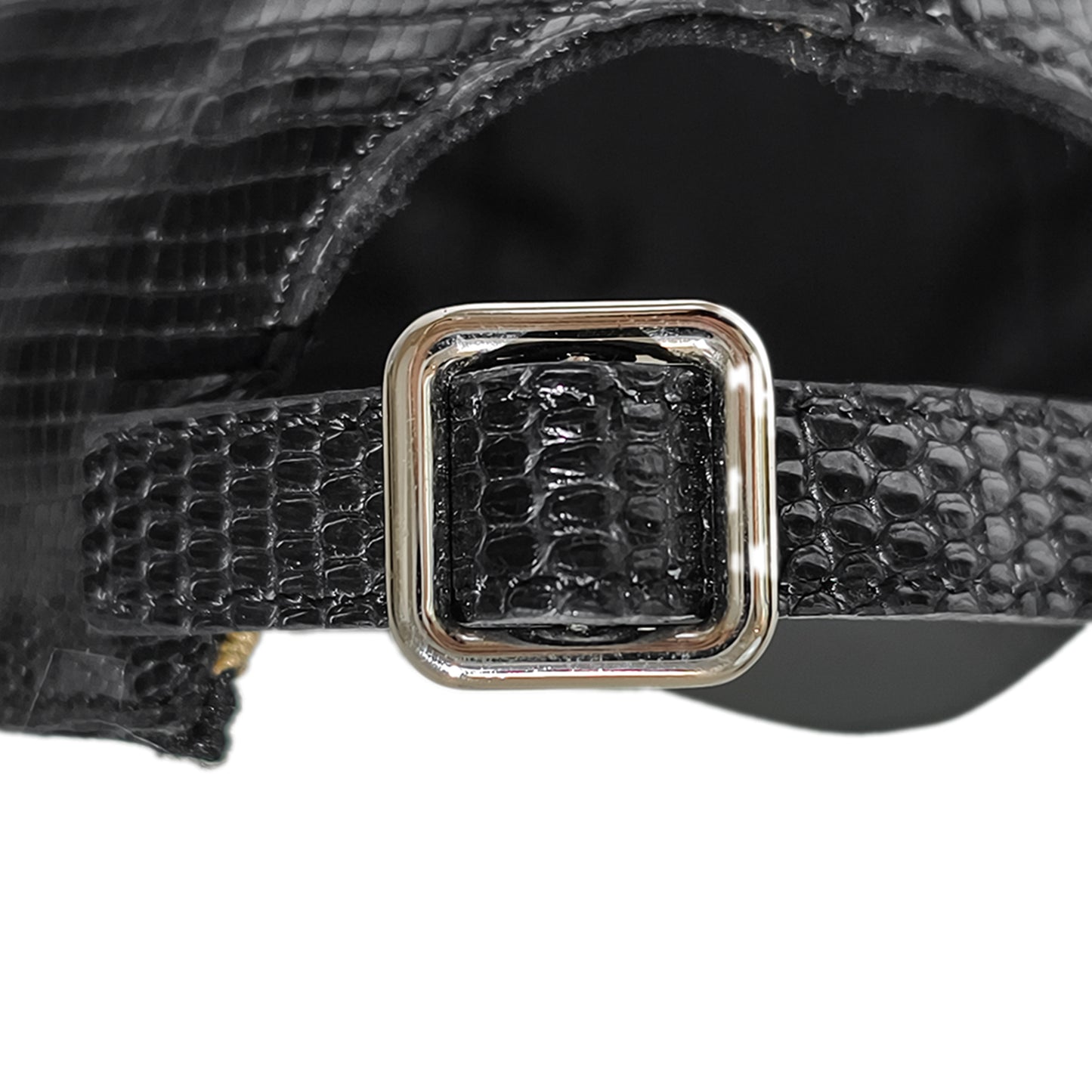 Handmade Genuine Lizard Leather Cap, Glossy Black Adjustable Design