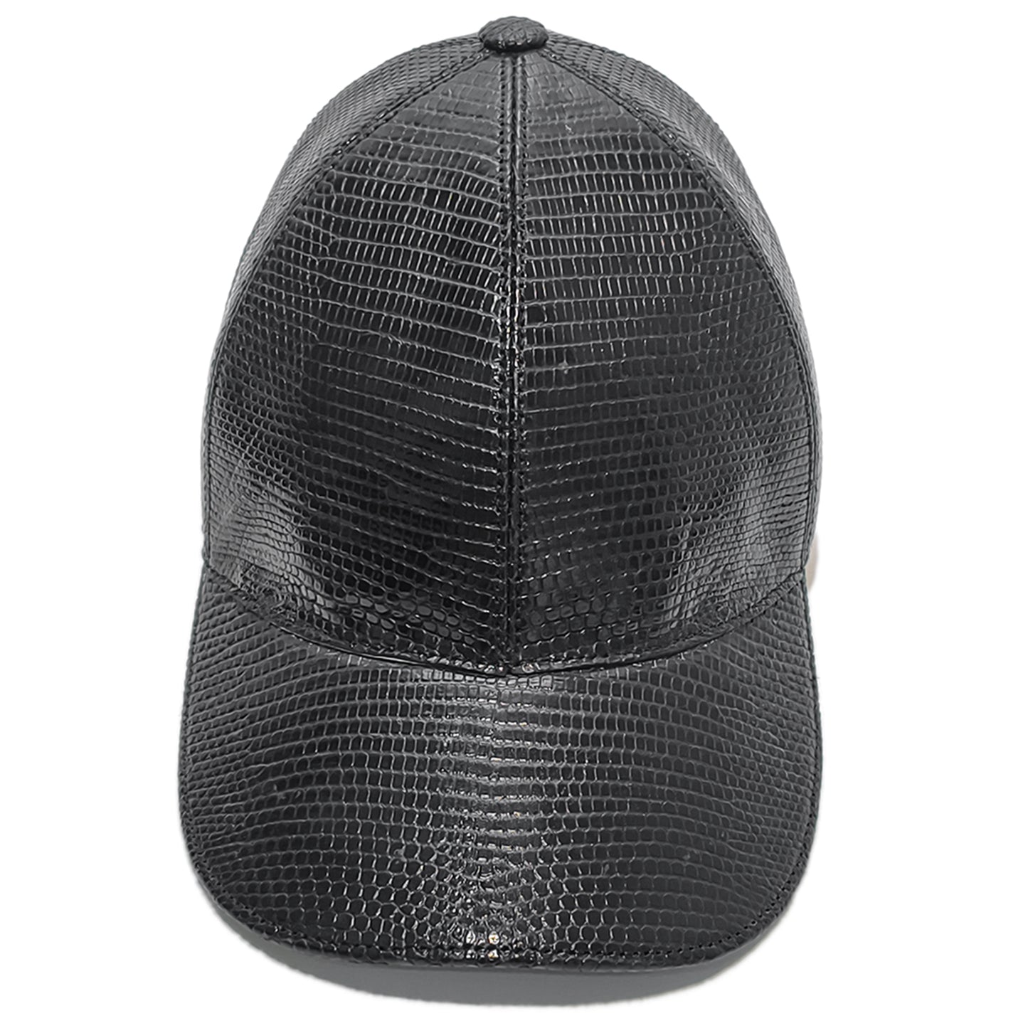 Handmade Genuine Lizard Leather Cap, Glossy Black Adjustable Design