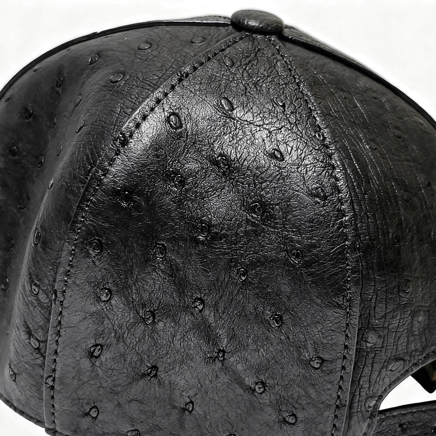 Handmade Genuine Ostrich Leather Cap, Glossy Black Adjustable Design