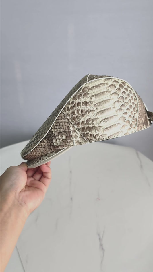Handmade Genuine Python Leather Beret Cap, Neutral Gradient Texture Adjustable Design