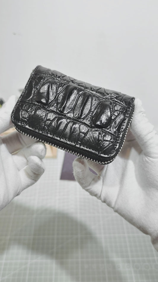 Handmade Genuine Alligator Leather Wallet: Zip-Around with Accordion Compartments