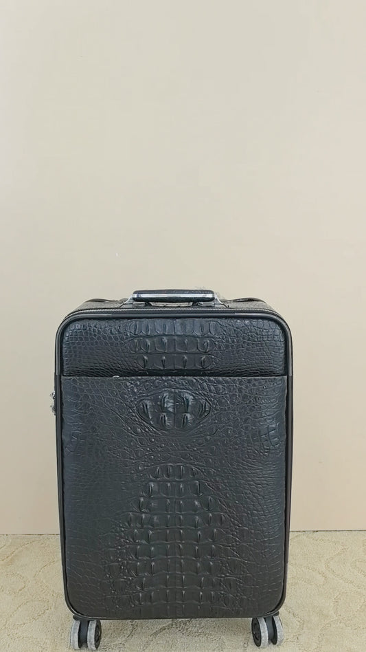 Genuine Alligator Leather Luggage, Black Exotic Texture