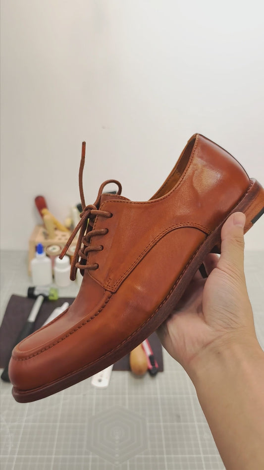 Handmade Genuine Horse Leather Oxford Shoes, Rich Tan Design with Real Leather Sole