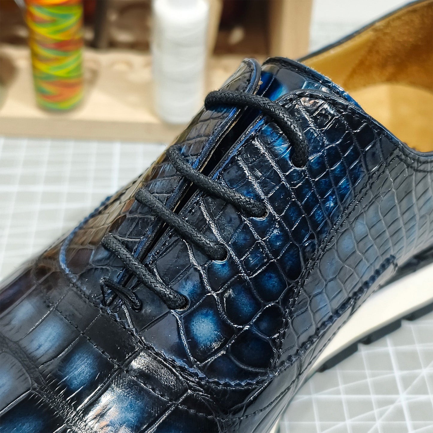 Handmade Genuine Alligator Leather Casual Sneakers, Gradient Blue – Luxe Sporty Style & Artisanal Craftsmanship Shoes