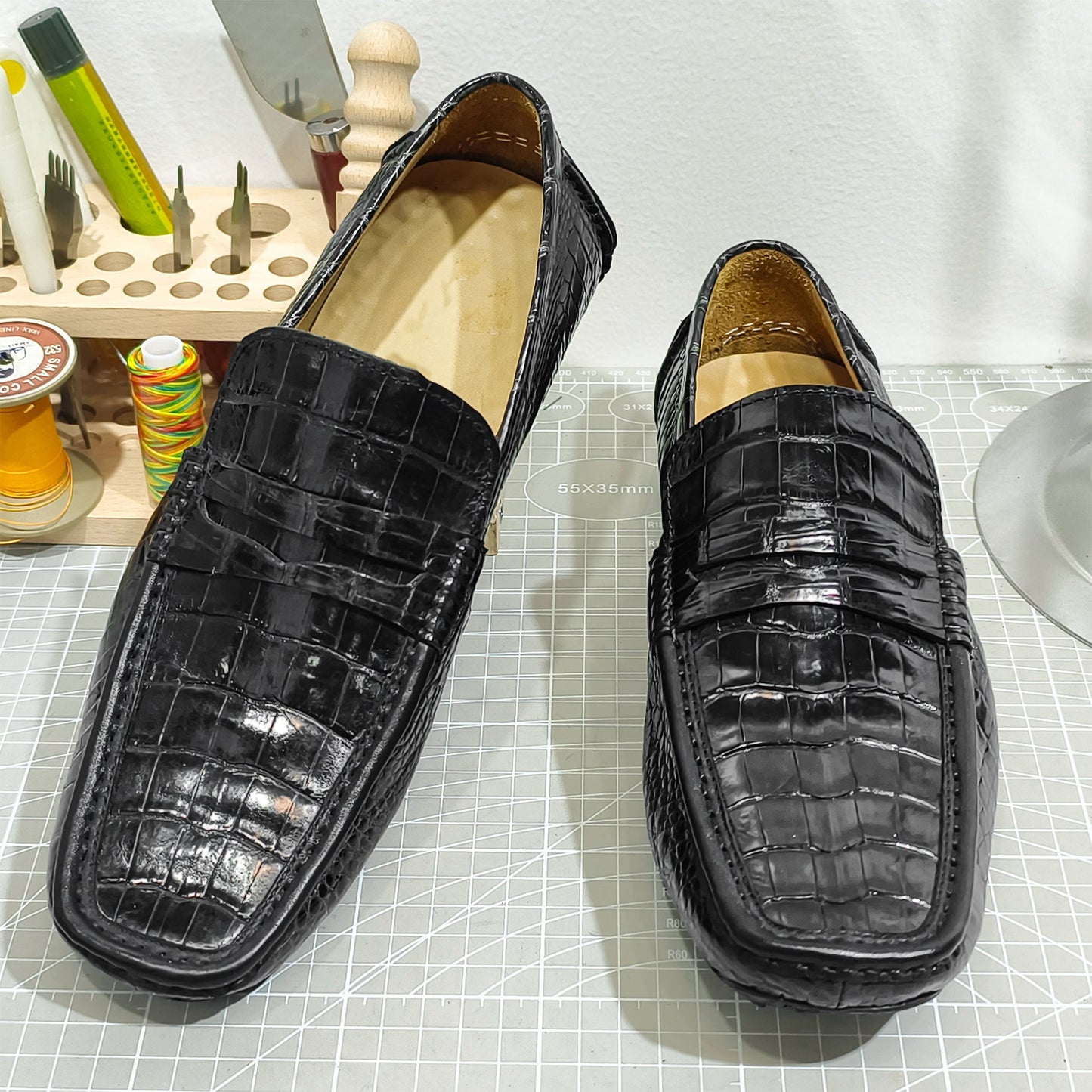 Handmade Genuine Alligator Belly Leather Penny Loafers, Glossy Black – Effortless Luxury & Daily Versatility Shoes