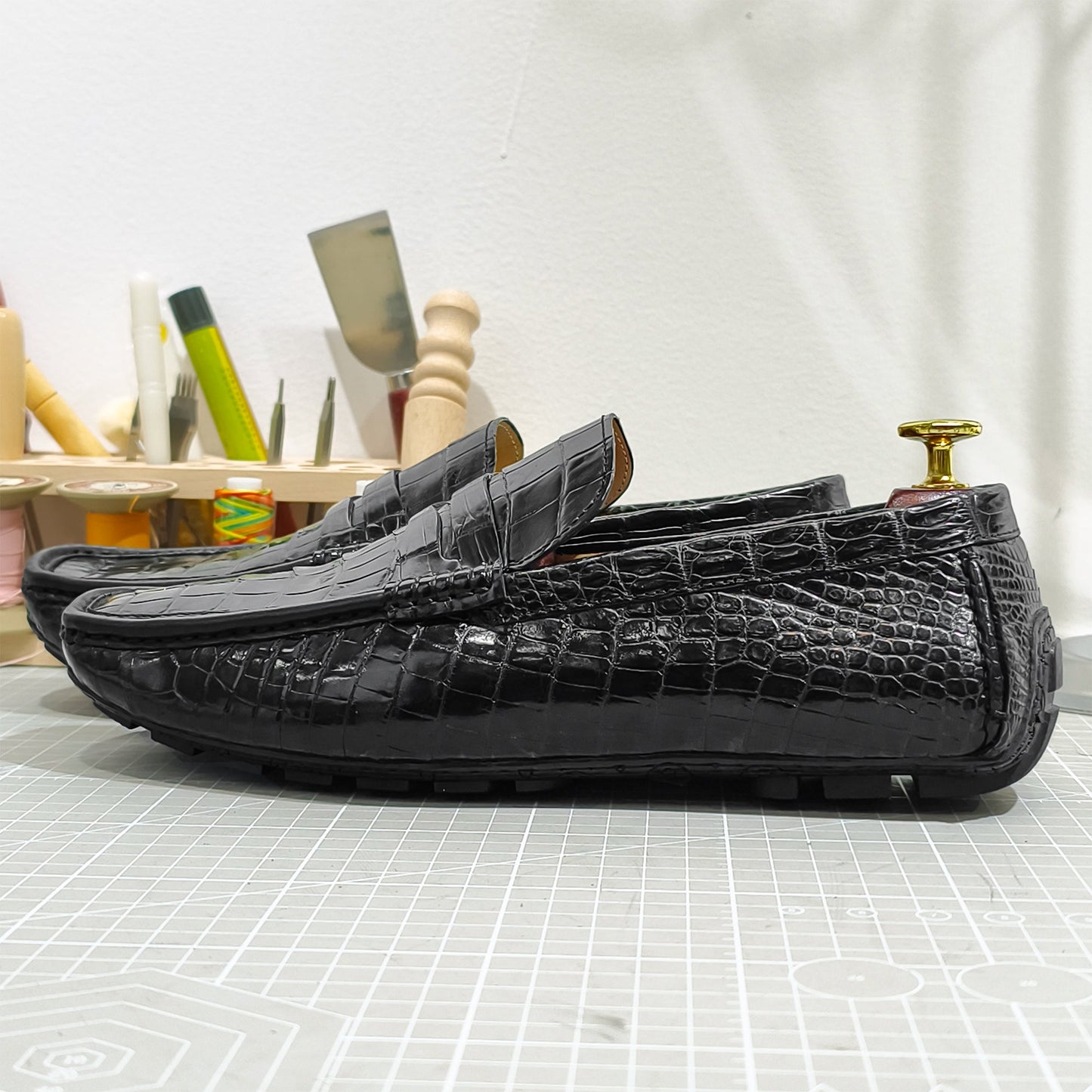 Handmade Genuine Alligator Belly Leather Penny Loafers, Glossy Black – Effortless Luxury & Daily Versatility Shoes