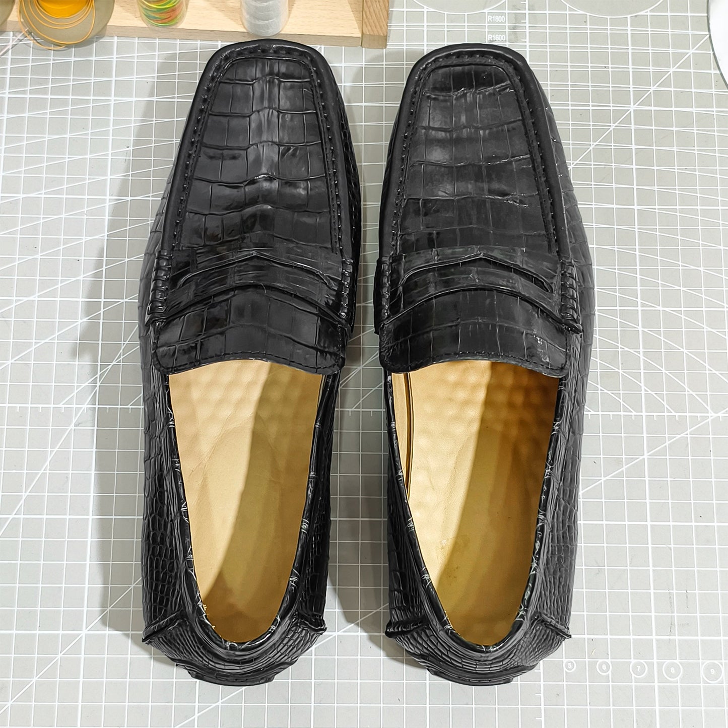Handmade Genuine Alligator Belly Leather Penny Loafers, Glossy Black – Effortless Luxury & Daily Versatility Shoes