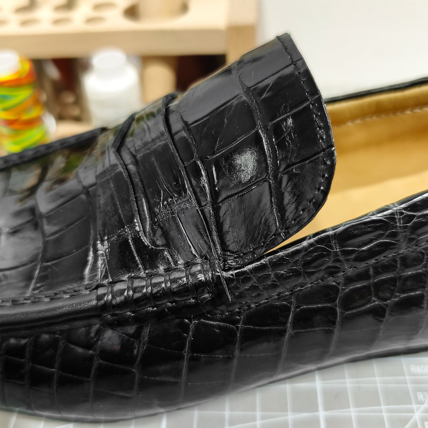 Handmade Genuine Alligator Belly Leather Penny Loafers, Glossy Black – Effortless Luxury & Daily Versatility Shoes