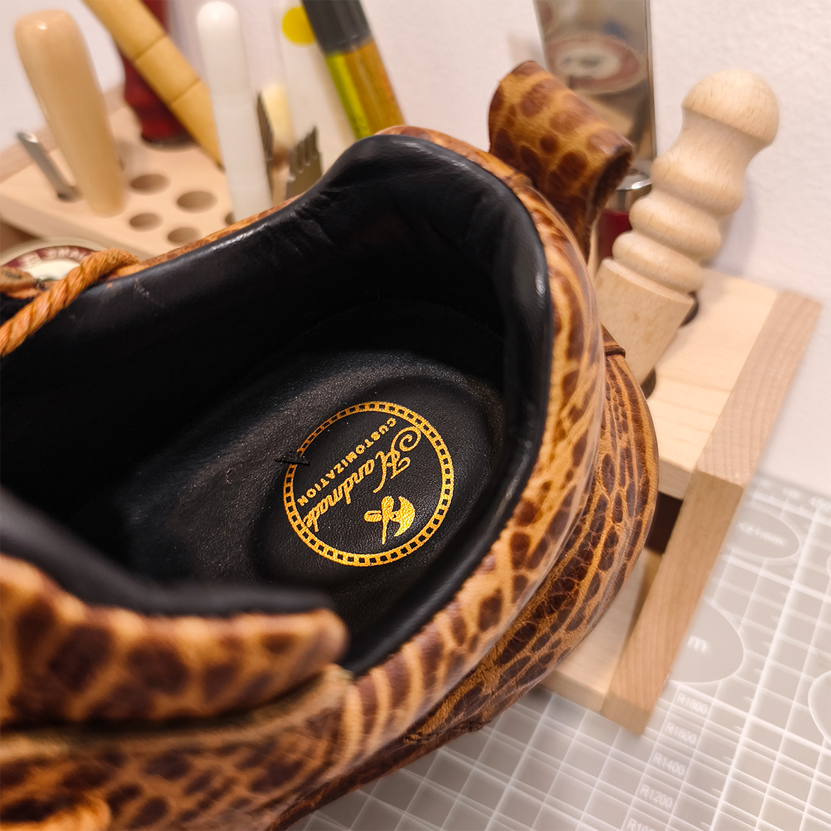 Handmade Genuine Bison Leather Sneakers, Tan Textured with Full-Wrap Sole & Ultra-Light Base