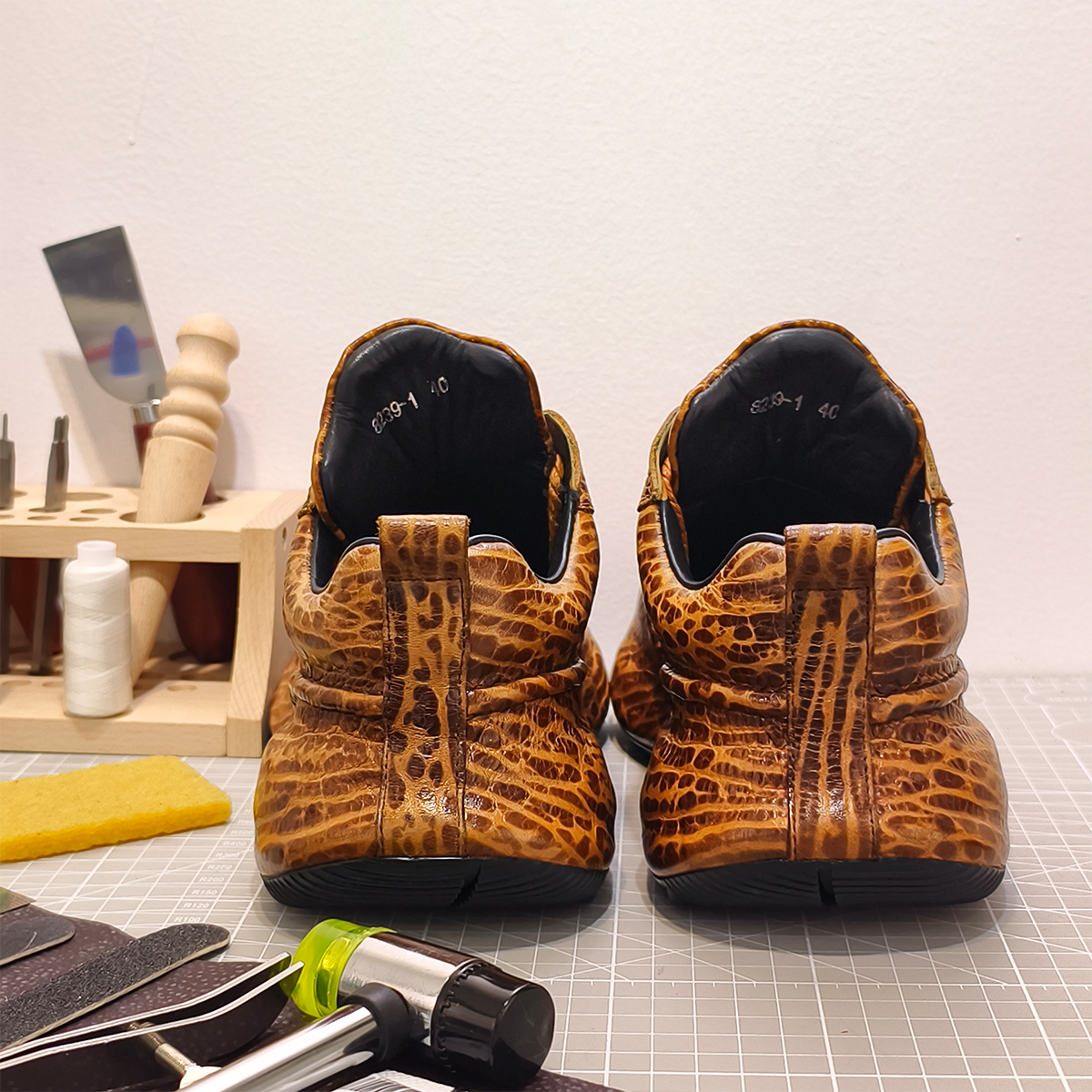 Handmade Genuine Bison Leather Sneakers, Tan Textured with Full-Wrap Sole & Ultra-Light Base