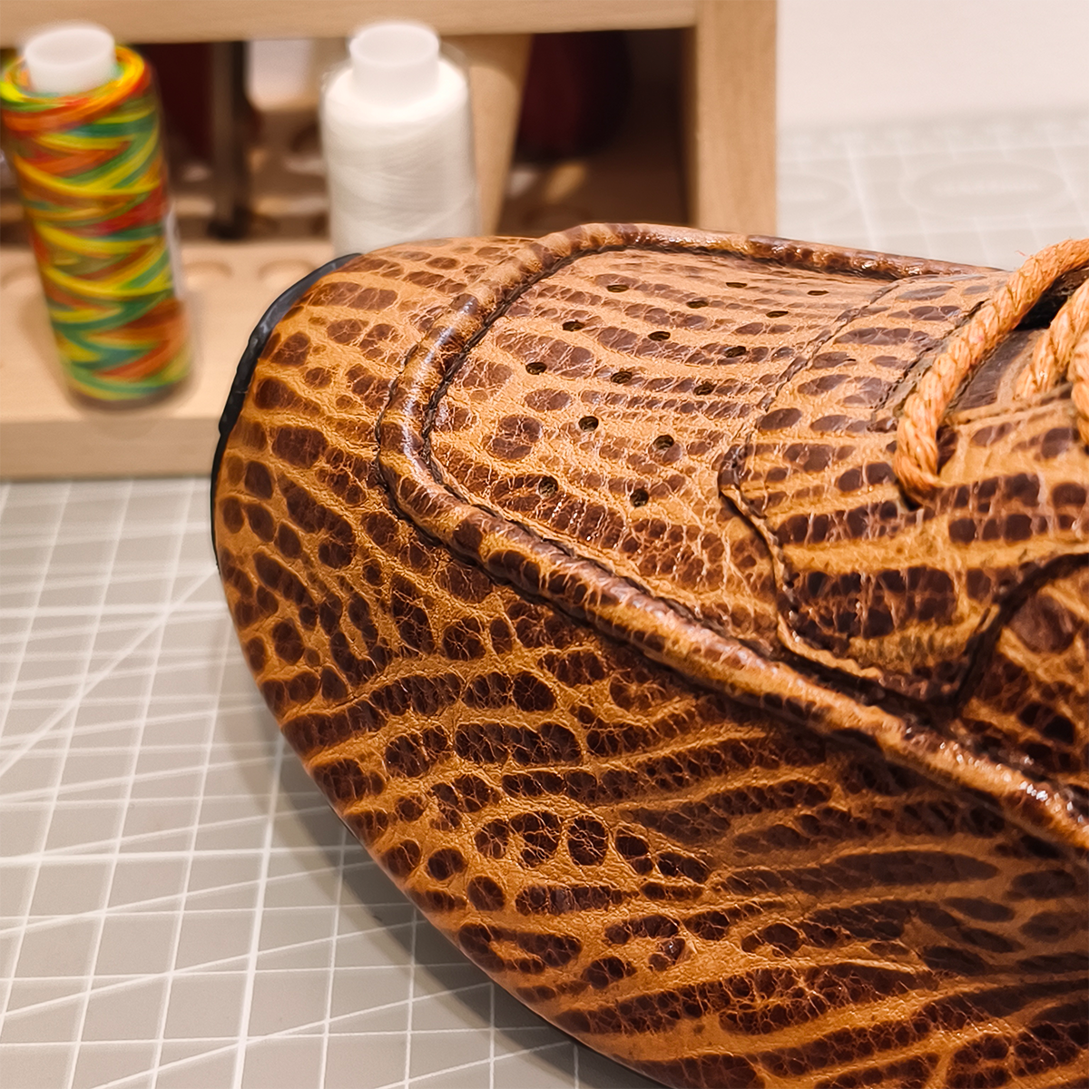 Handmade Genuine Bison Leather Sneakers, Tan Textured with Full-Wrap Sole & Ultra-Light Base