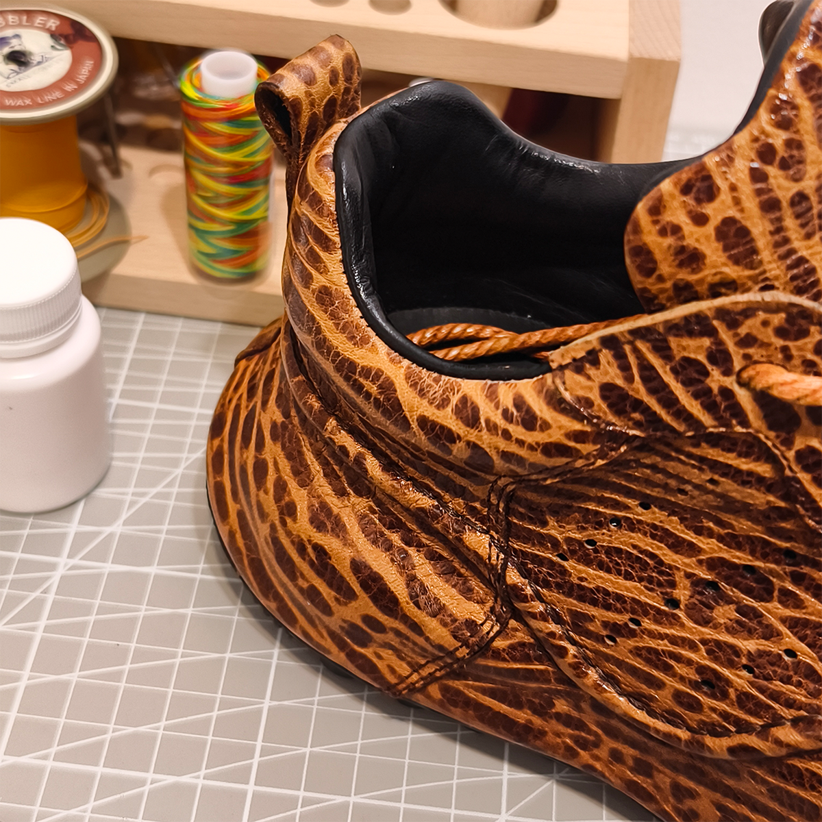 Handmade Genuine Bison Leather Sneakers, Tan Textured with Full-Wrap Sole & Ultra-Light Base