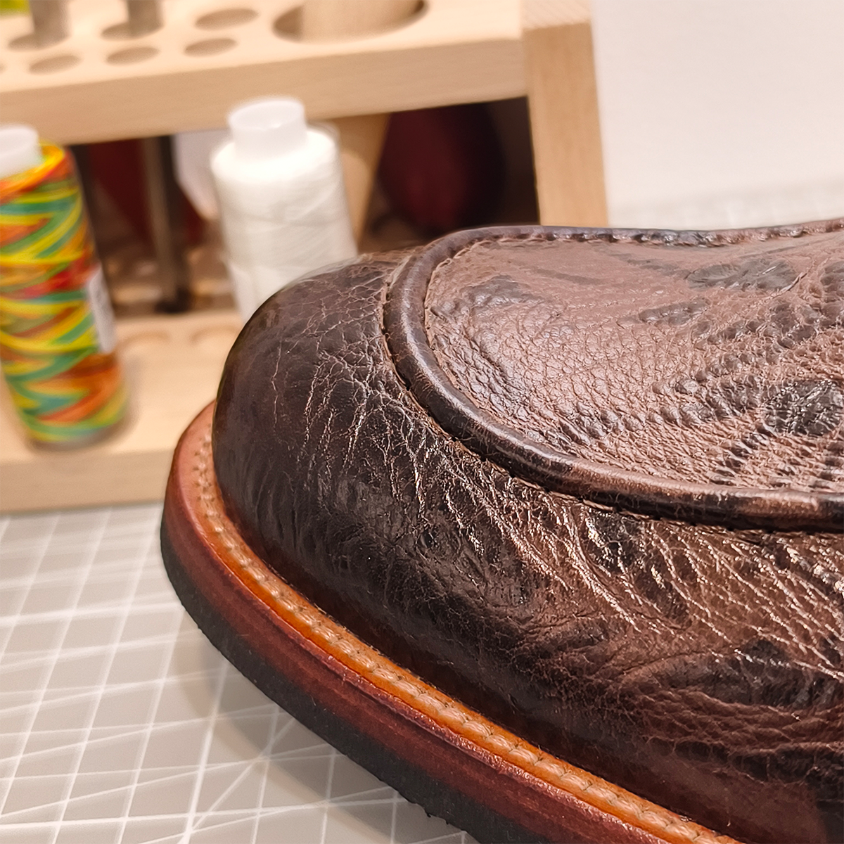 Handmade Genuine Bison Leather Oxford Shoes, Dark Brown Textured