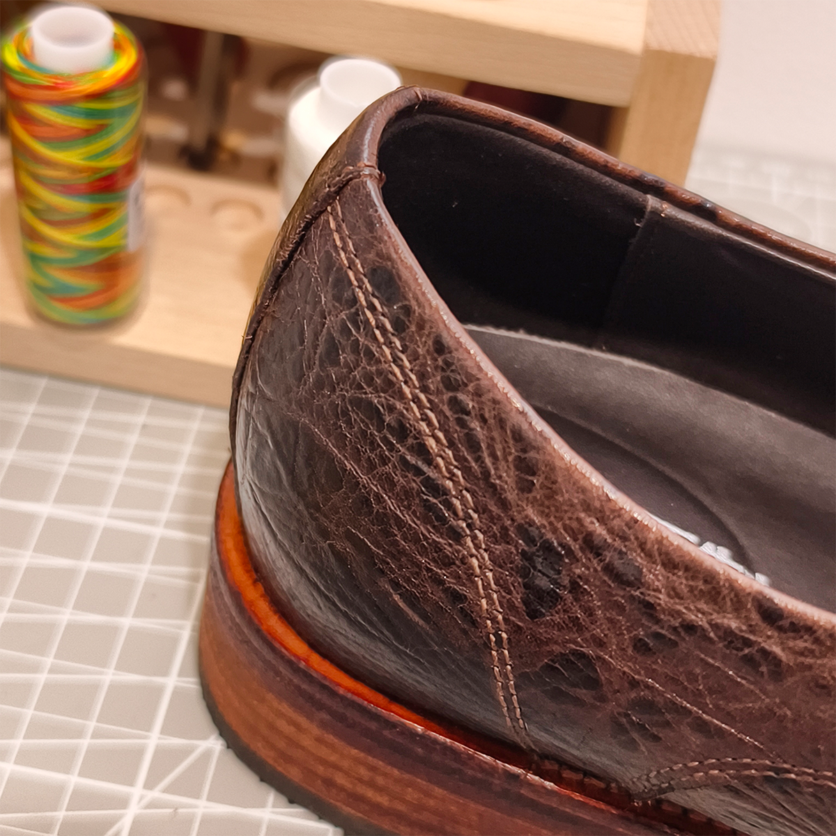 Handmade Genuine Bison Leather Oxford Shoes, Dark Brown Textured