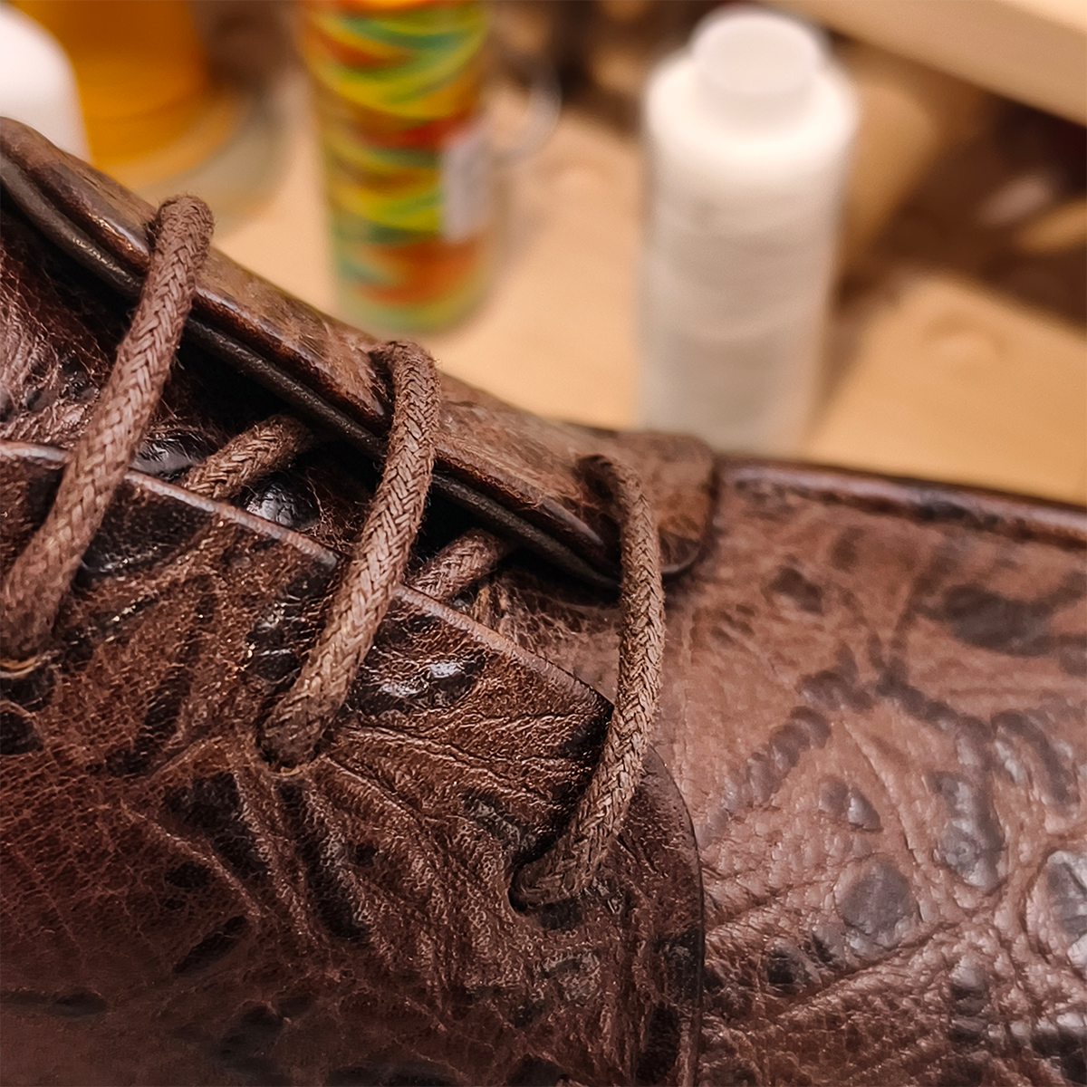 Handmade Genuine Bison Leather Oxford Shoes, Dark Brown Textured