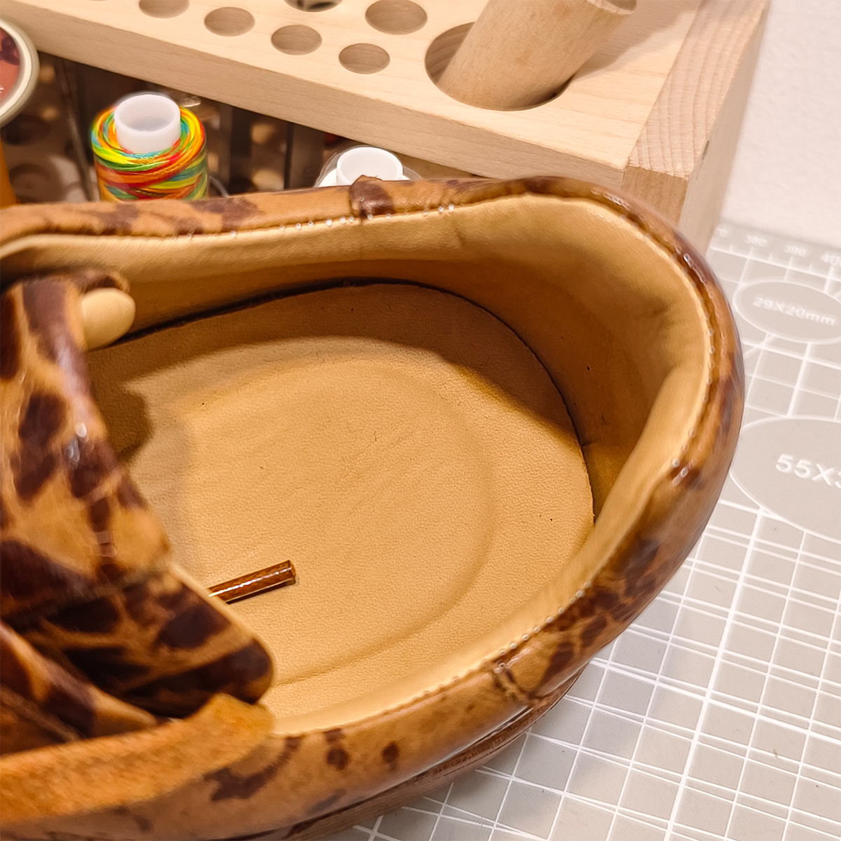 Handmade Genuine Bison Leather Sneakers, Brown Leopard Pattern with Chunky Sole