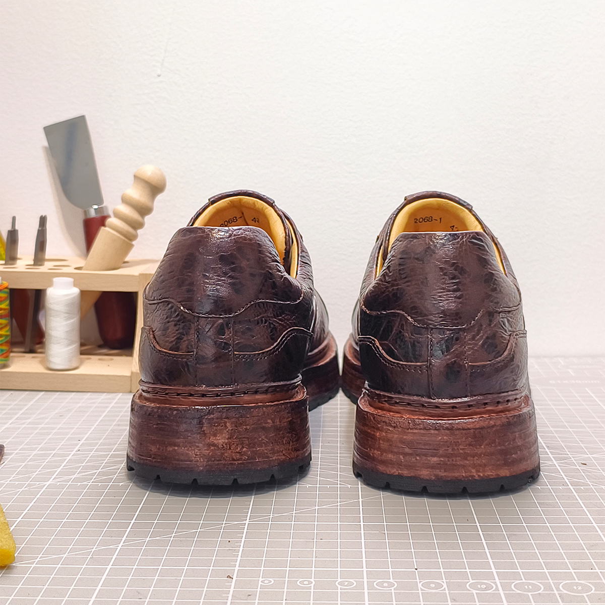 Handmade Genuine Bison Leather Sneakers, Dark Brown Textured with Chunky Sole