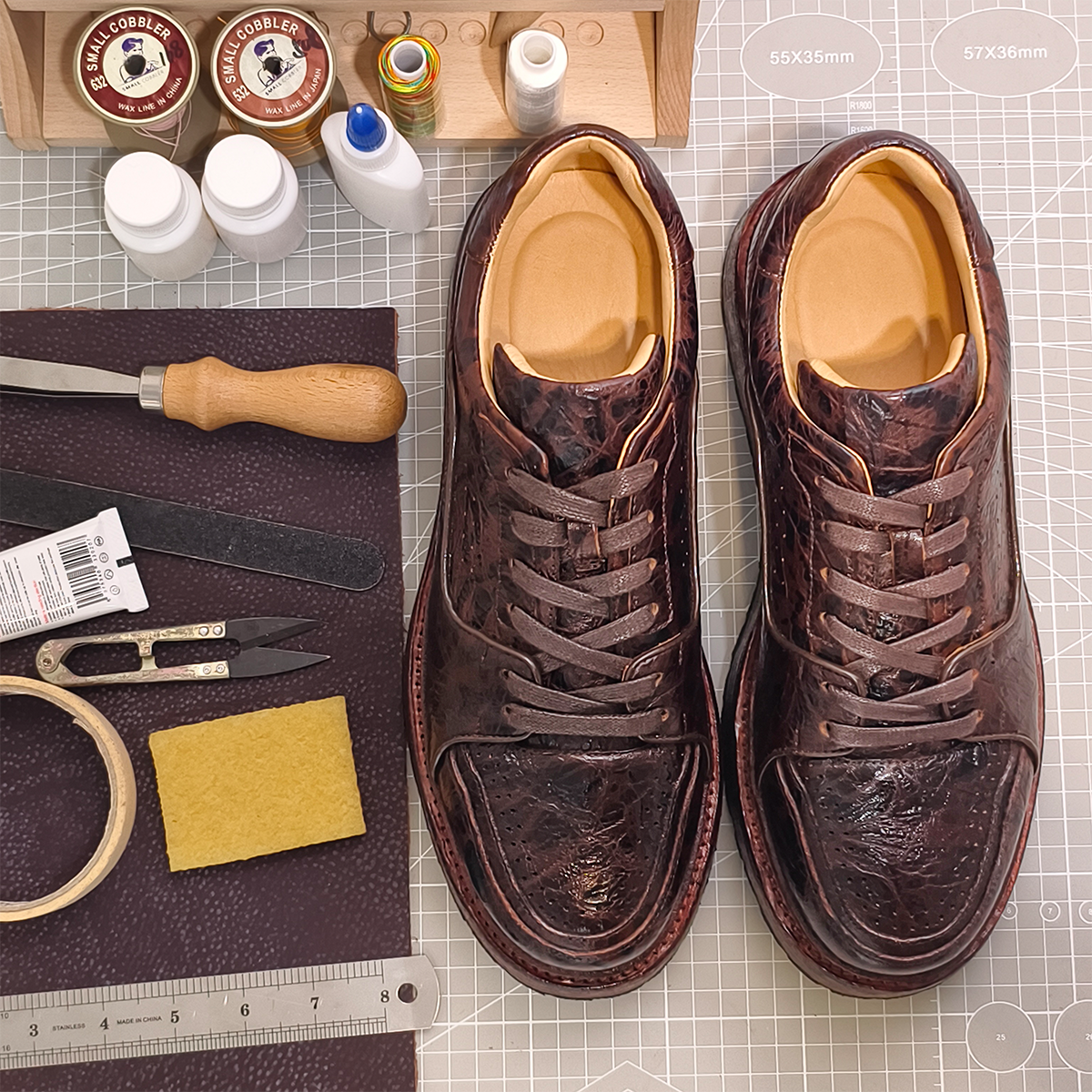 Handmade Genuine Bison Leather Sneakers, Dark Brown Textured with Chunky Sole