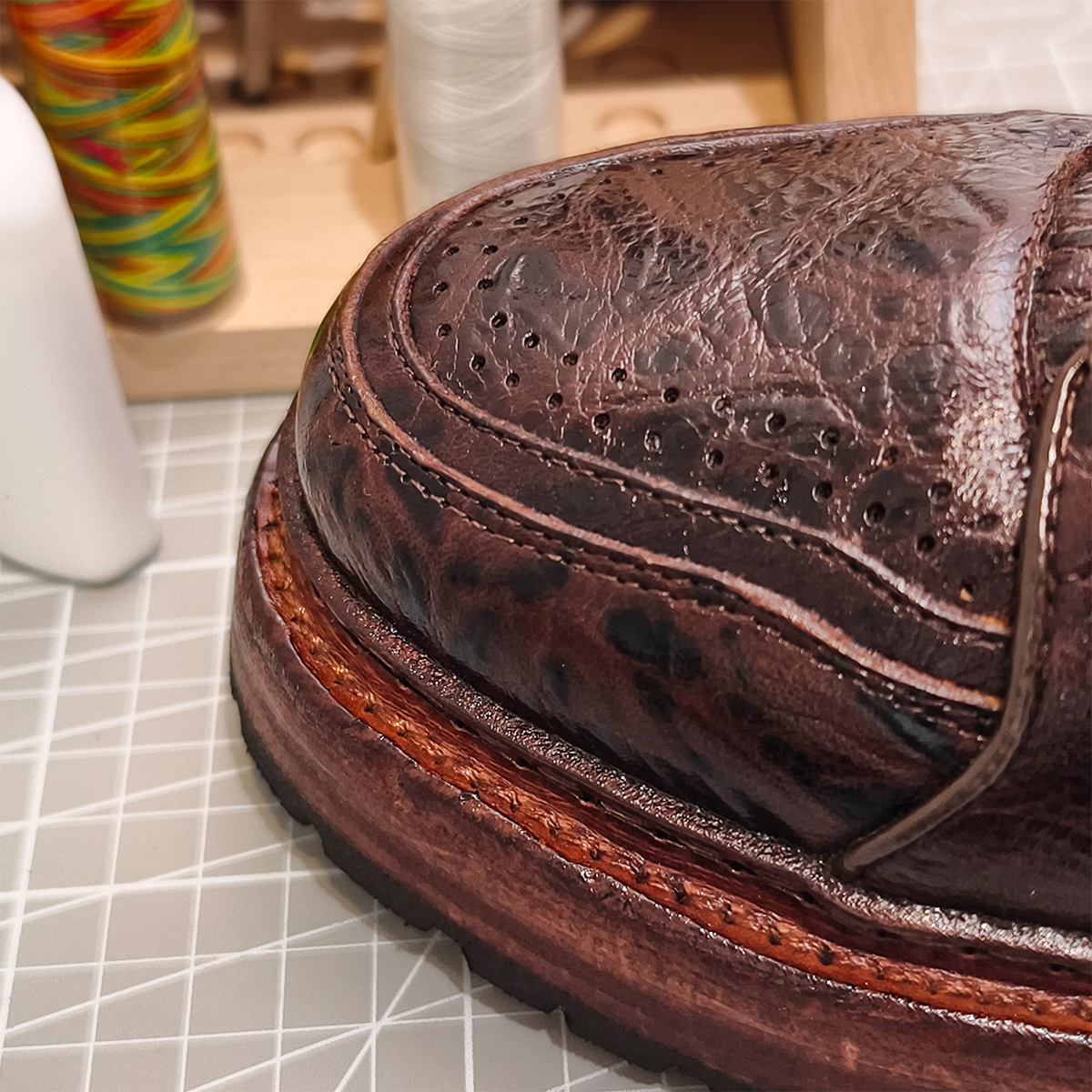 Handmade Genuine Bison Leather Sneakers, Dark Brown Textured with Chunky Sole