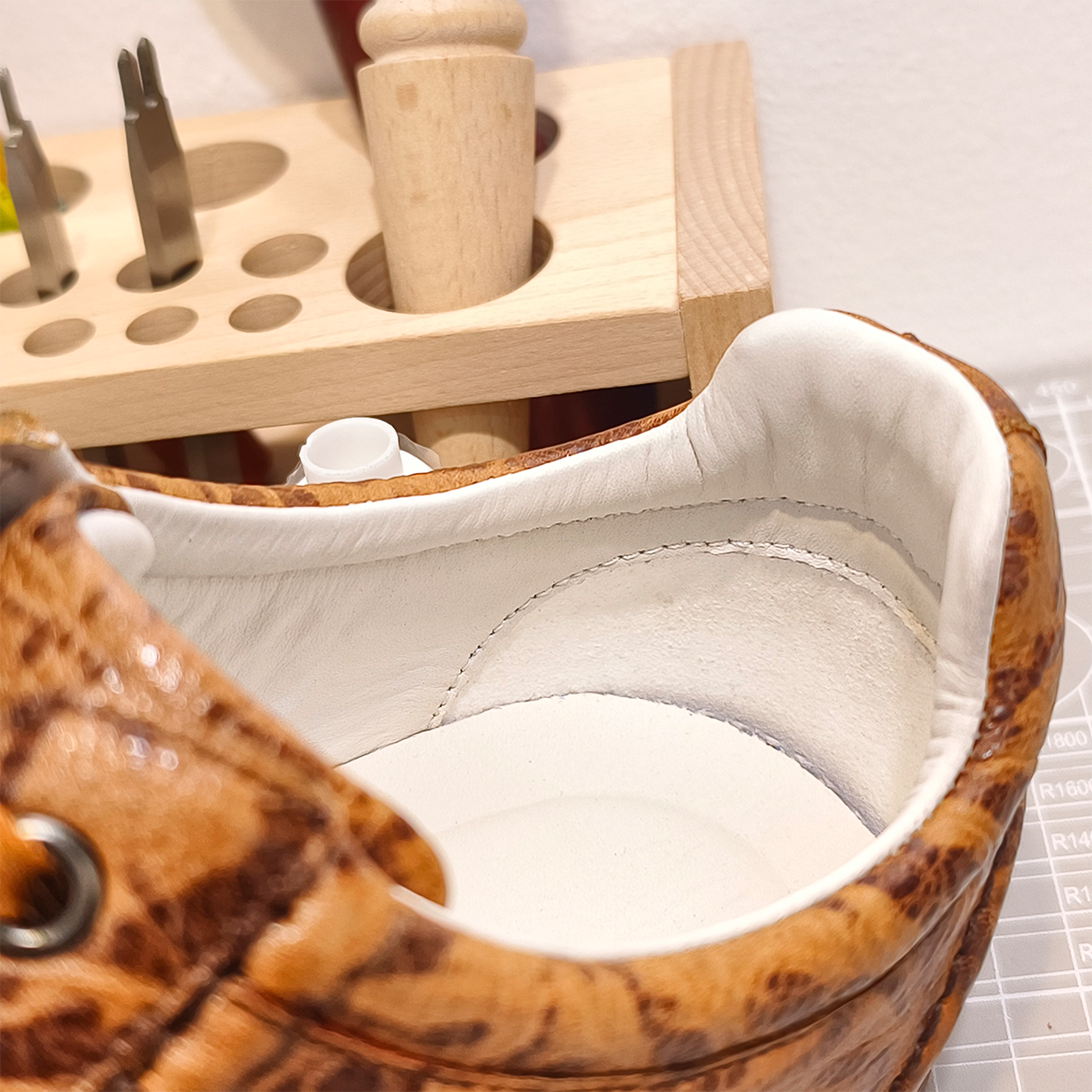 Handmade Genuine Bison Leather Sneakers, Tan Textured with Coordinated Sole