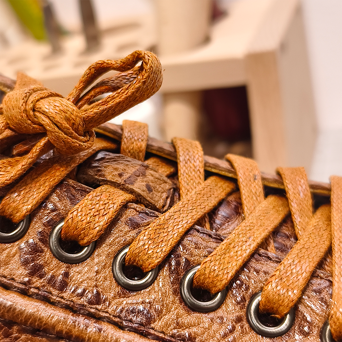 Handmade Genuine Bison Leather Sneakers, Tan Textured with Coordinated Sole