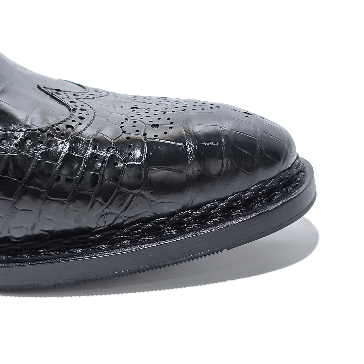 Handmade Alligator Leather Brogue Oxford Shoes, Black with Norwegian Sewing Craft & Genuine Leather Sole