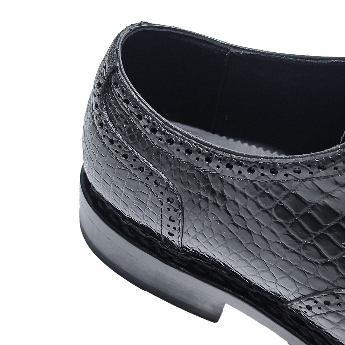 Handmade Alligator Leather Brogue Oxford Shoes, Black with Norwegian Sewing Craft & Genuine Leather Sole