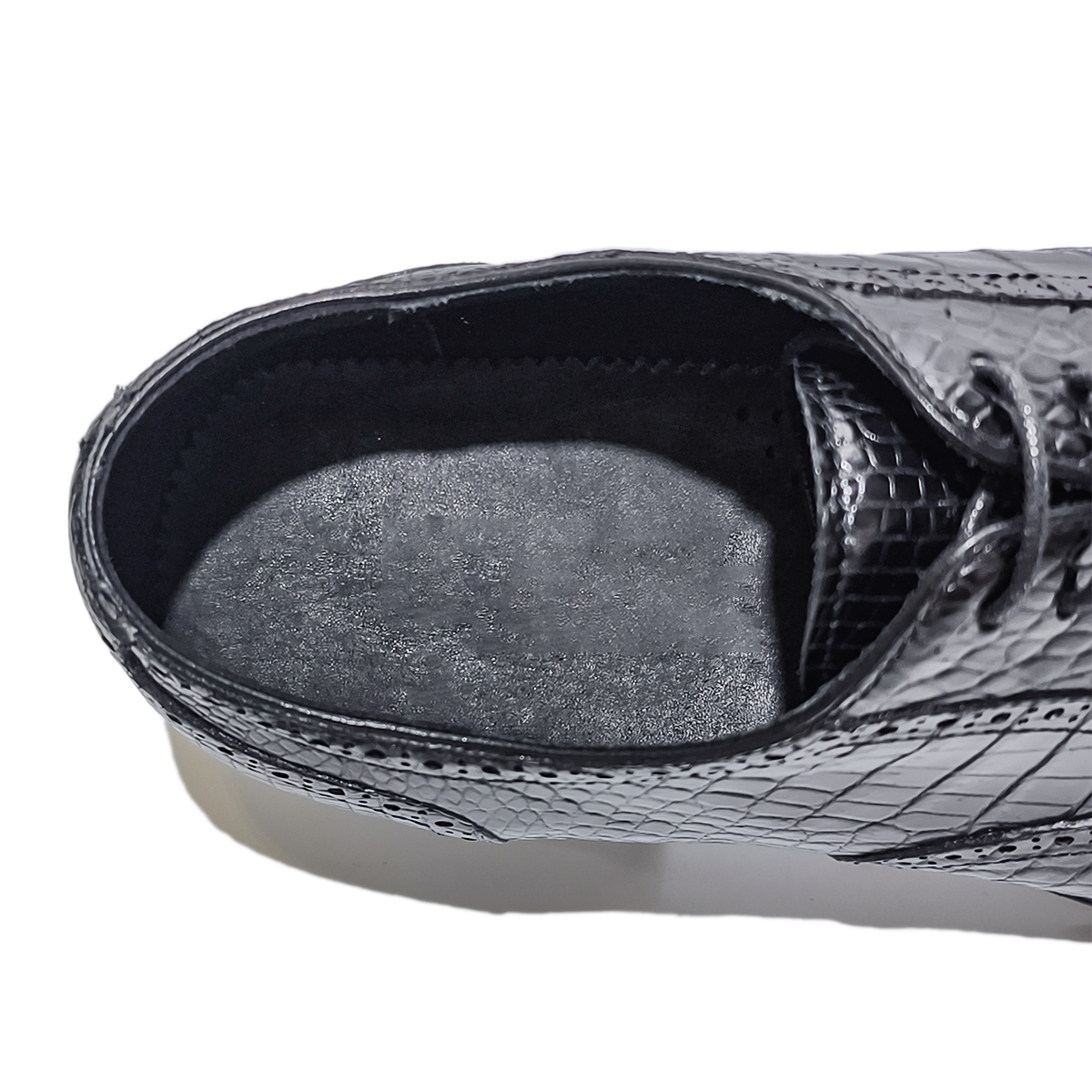 Handmade Alligator Leather Brogue Oxford Shoes, Black with Norwegian Sewing Craft & Genuine Leather Sole
