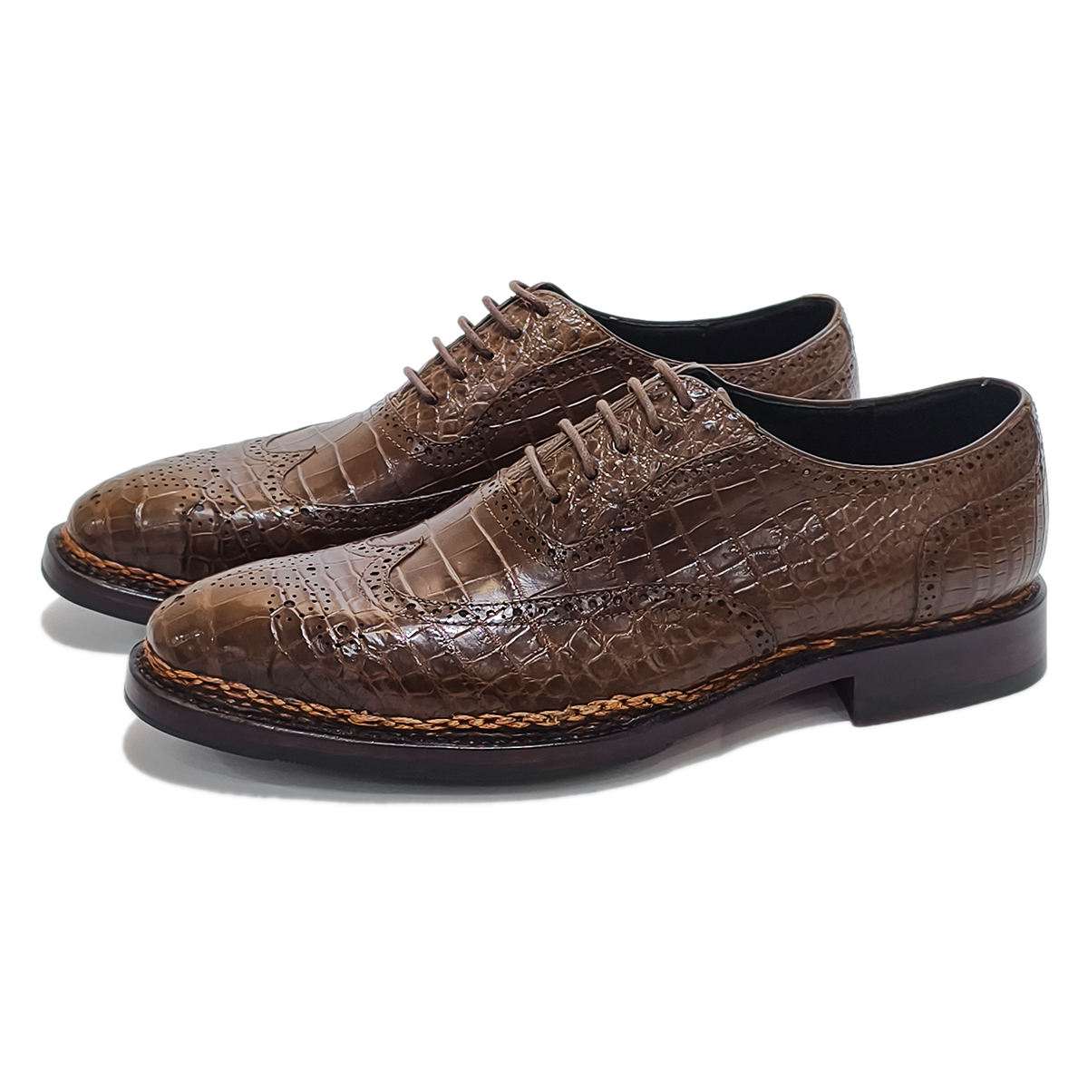 brogue oxford shoes-brown genuine alligator leather