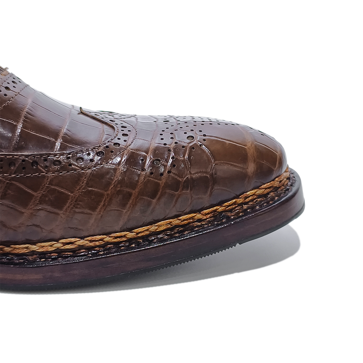 Handmade Alligator Leather Brogue Oxford Shoes, Black Dress Shoes with Norwegian Sewing Craft Sole