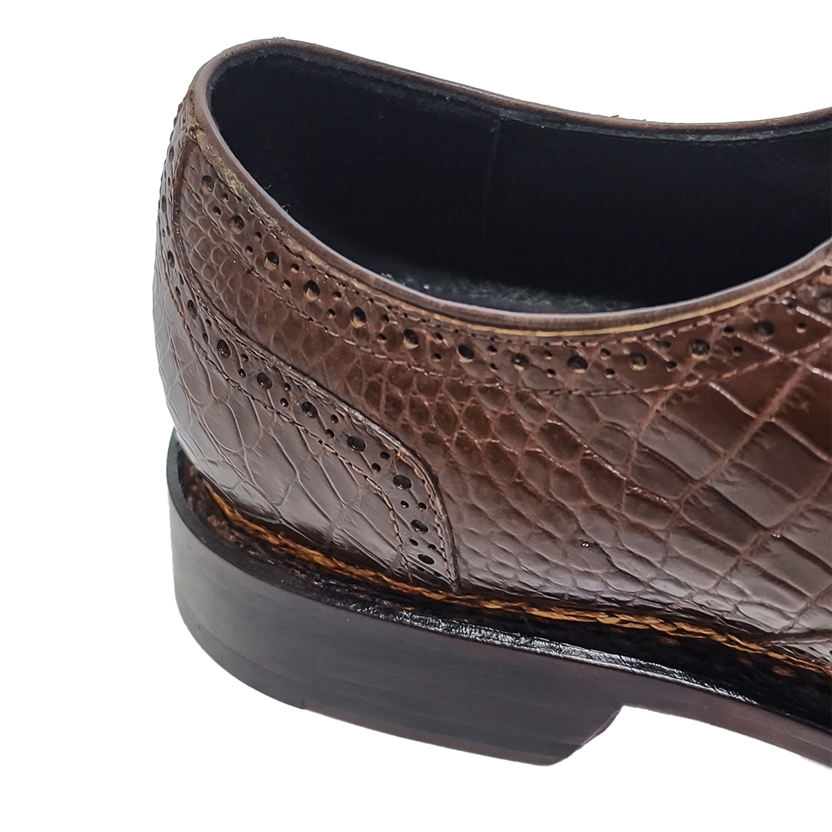 Handmade Alligator Leather Brogue Oxford Shoes, Black Dress Shoes with Norwegian Sewing Craft Sole