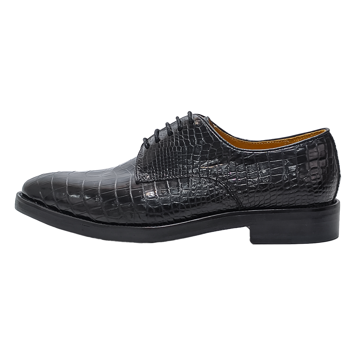Handmade Alligator Leather Derby Shoes, Glossy Black Business Dress Shoes