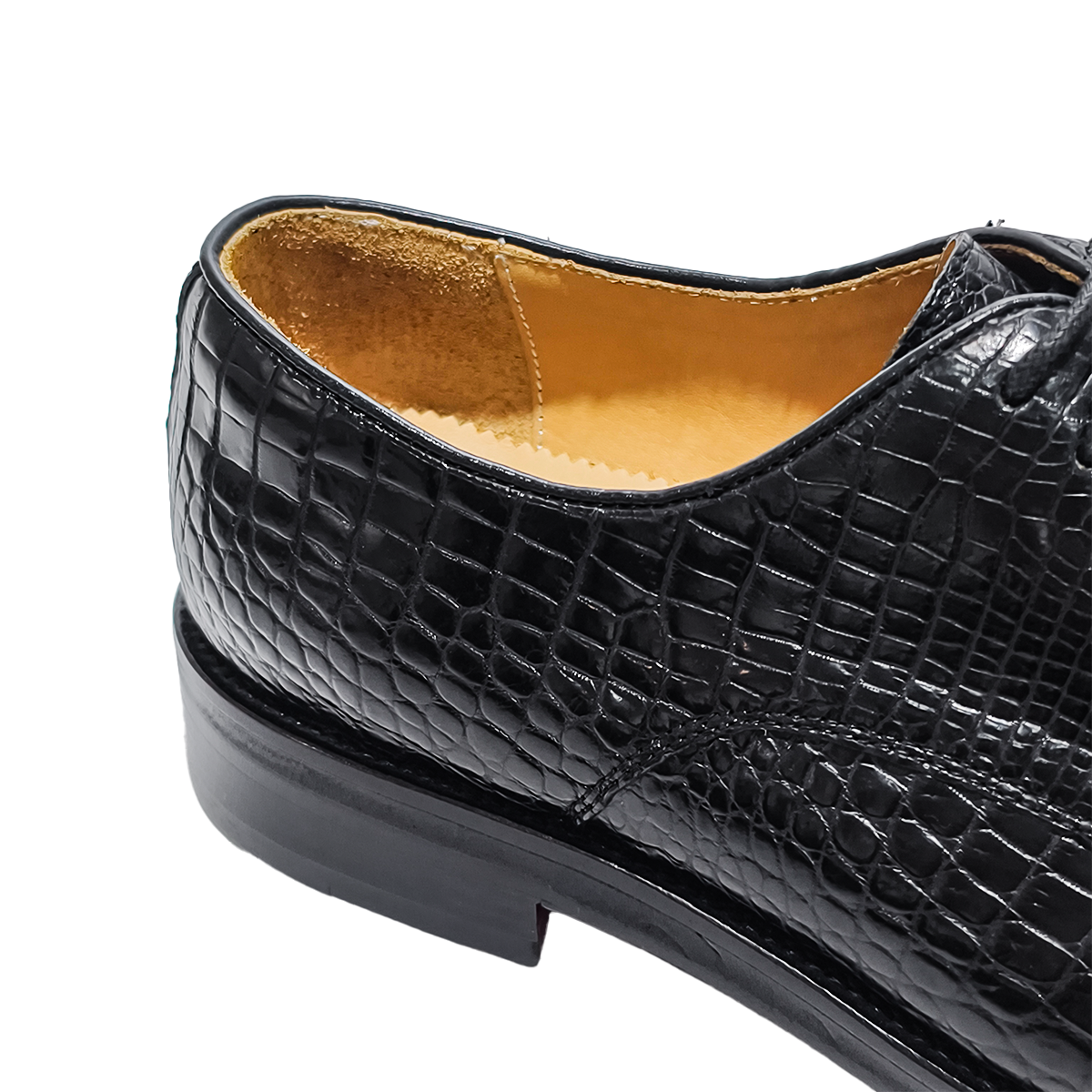 Handmade Alligator Leather Derby Shoes, Glossy Black Business Dress Shoes