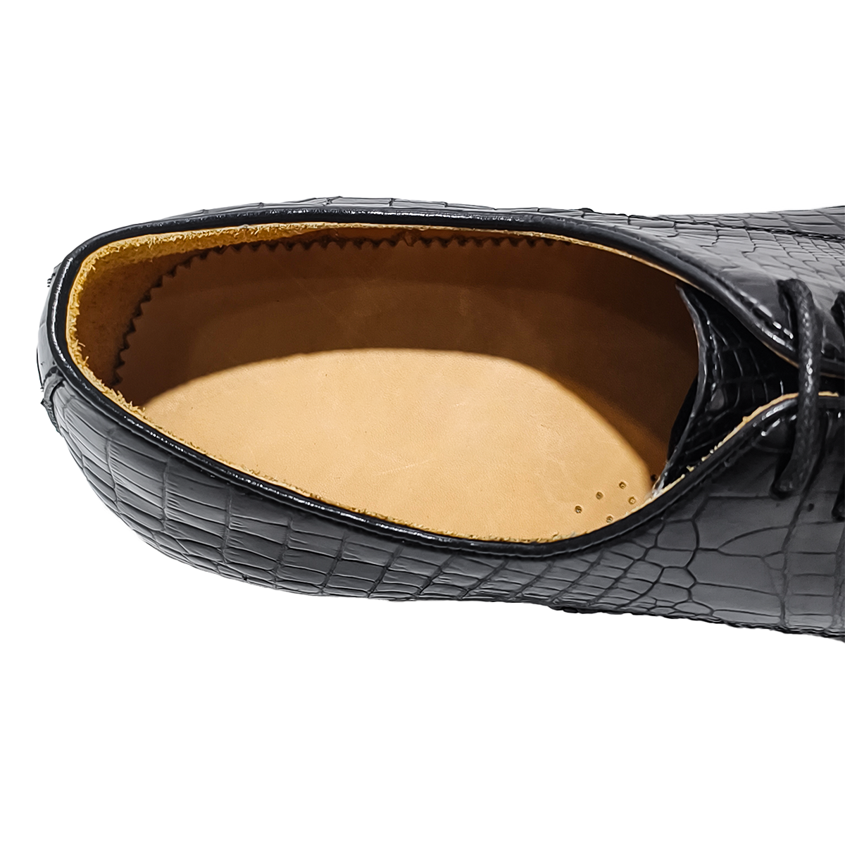 Handmade Alligator Leather Derby Shoes, Glossy Black Business Dress Shoes