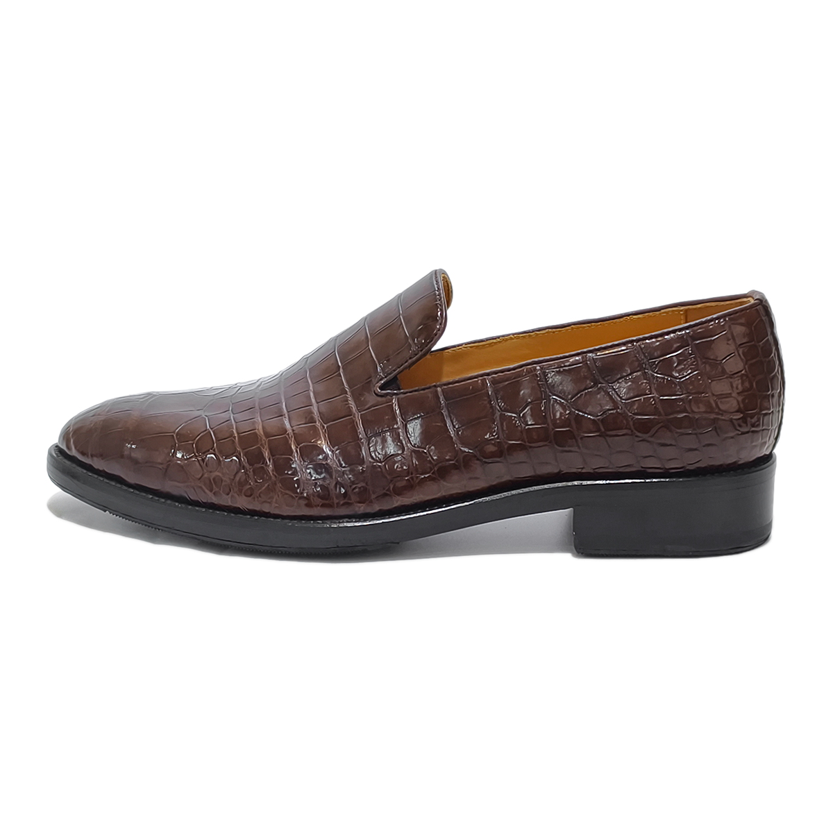 Handmade Genuine Alligator Leather Loafers, Rich Brown with Artisanal Stitching