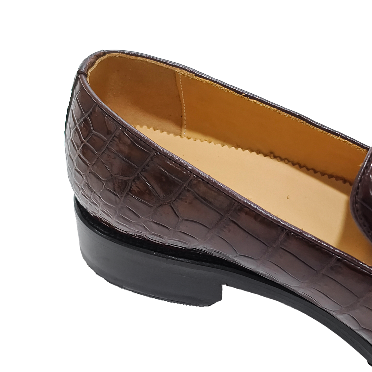 Handmade Genuine Alligator Leather Loafers, Rich Brown with Artisanal Stitching