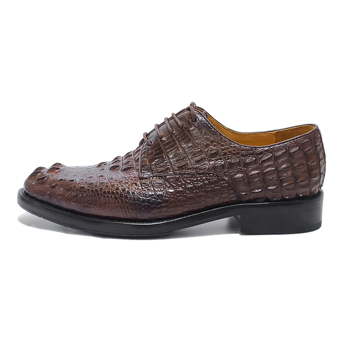 Handmade Genuine Alligator Bone Leather Derby Shoes, Rich Brown Business Dress Shoes