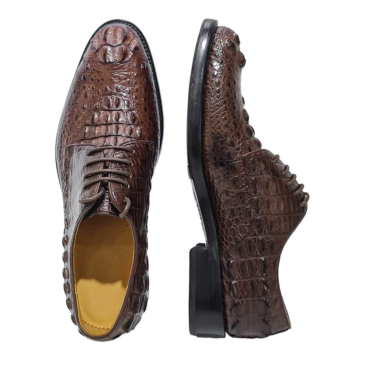 Handmade Genuine Alligator Bone Leather Derby Shoes, Rich Brown Business Dress Shoes