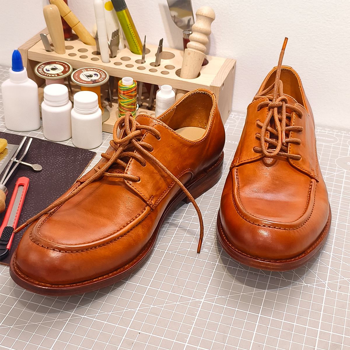 Handmade Genuine Horse Leather Oxford Shoes, Rich Tan Design with Real Leather Sole