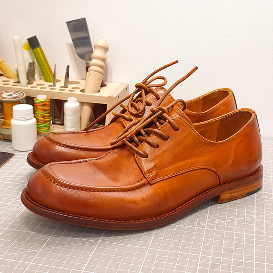 Handmade Genuine Horse Leather Oxford Shoes, Rich Tan Design with Real Leather Sole