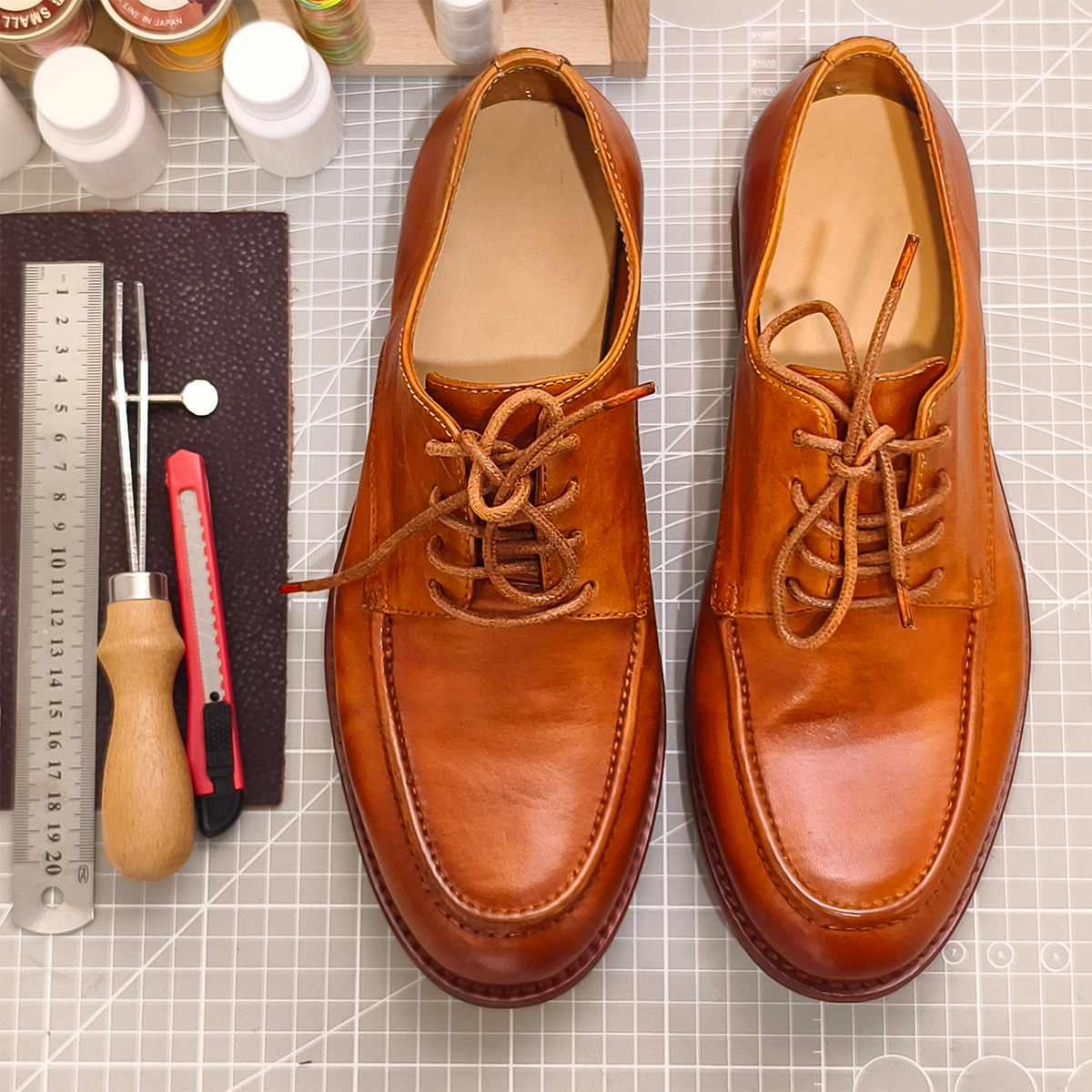 Handmade Genuine Horse Leather Oxford Shoes, Rich Tan Design with Real Leather Sole