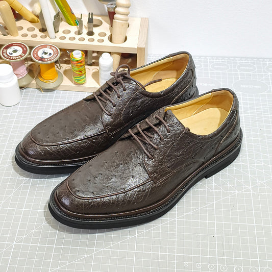 Handmade Genuine Ostrich Leather Oxford Shoes, Rich Brown – Branded Sole & Dual Color Options