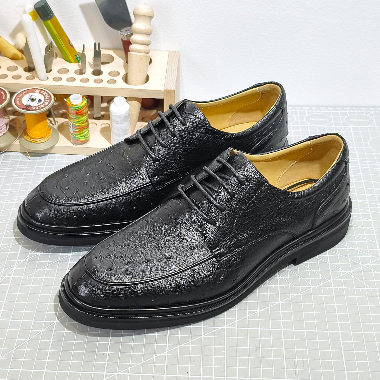 Handmade Genuine Ostrich Leather Oxford Shoes, Rich Brown – Branded Sole & Dual Color Options