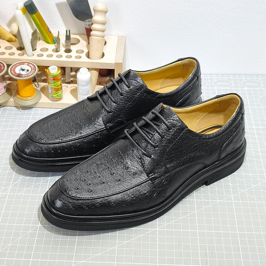 Handmade Genuine Ostrich Leather Oxford Shoes, Rich Brown – Branded Sole & Dual Color Options